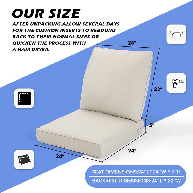 24 x 22 in. 2-Piece Deep Seating Outdoor Lounge Chair Cushions