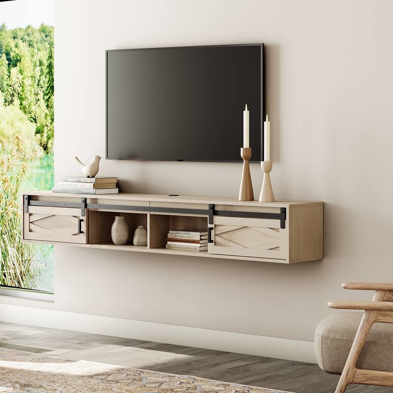 Floating TV Stand with Charging Station for TVs up to 80 Inches - Natural