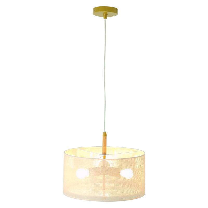Choi Natural Woven Drum Pendant Light with Wooden Accents