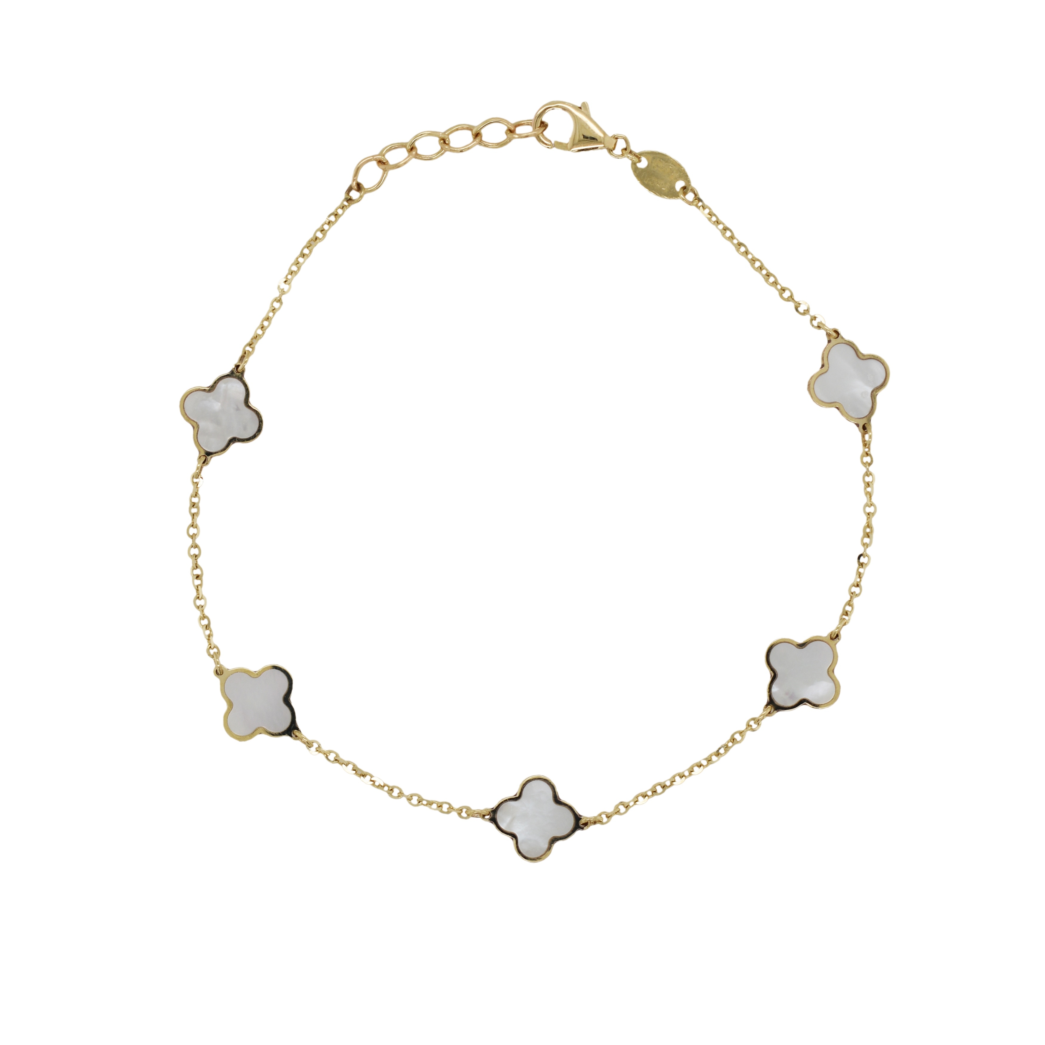 Joelle 14K Yellow Gold Clover Gemstone Bracelet - Made in Italy 7mm Clover Size 1.40 grams