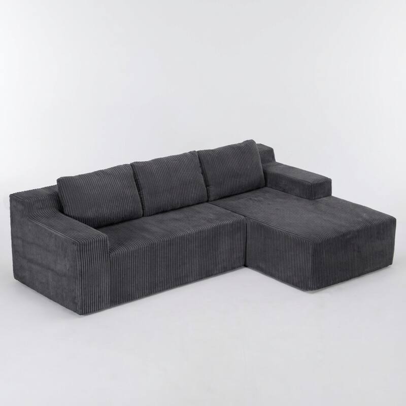 Corduroy L-Shaped Modular Sofa, Luxury Foam-Filled Floor Couch