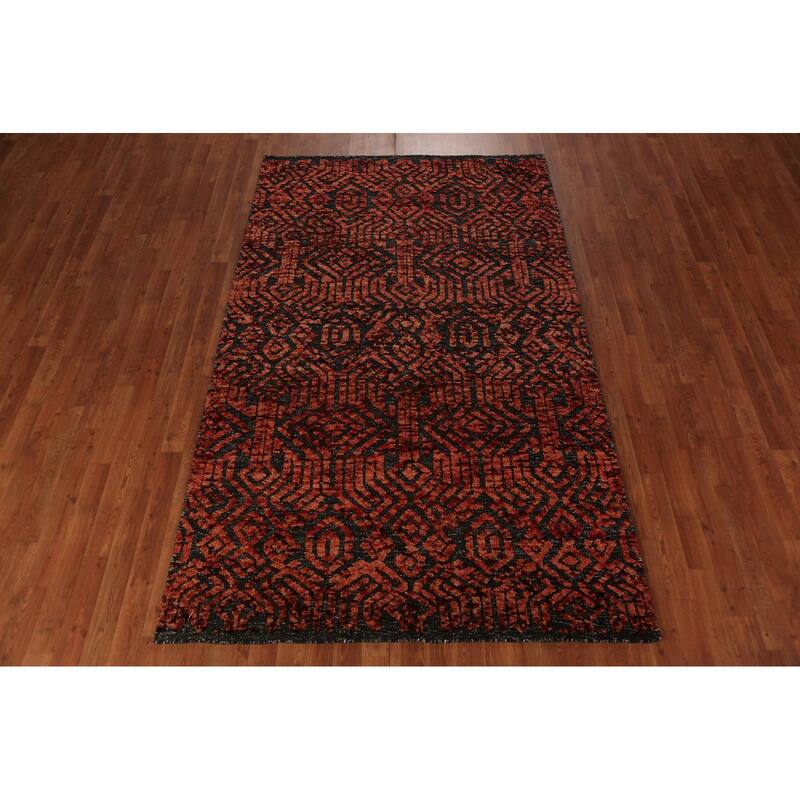 Modern Geometric Moroccan Oriental Area Rug Handmade Wool Carpet - 4'11" x 8'2"