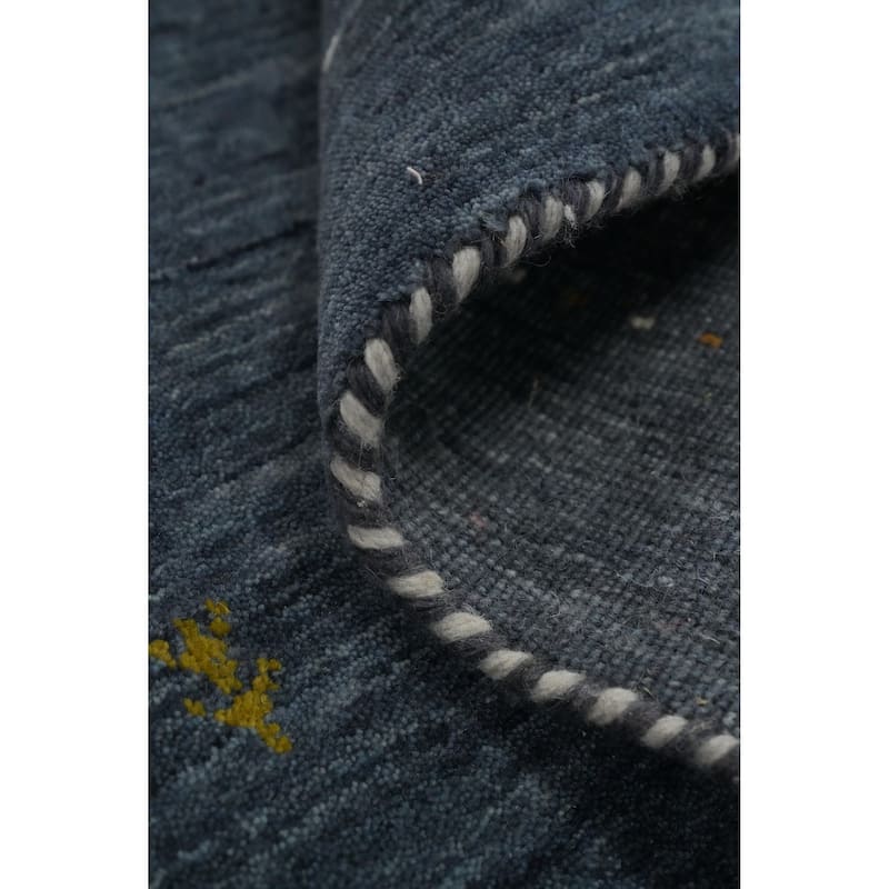 Hand Knotted Oriental 100% Wool Carpet Tribal Animal Pictorial Navy Blue & Blues Gabbeh Area Rug - 4' 11'' X 3' 2''