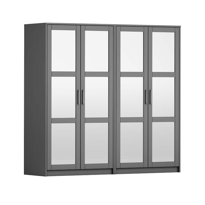 Palace Imports 100% Solid Wood 4-Door Urban Wardrobe Armoire with Mirrored Doors