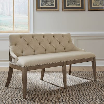 Americana Farmhouse Dusty Taupe Upholstered Shelter Dining Bench