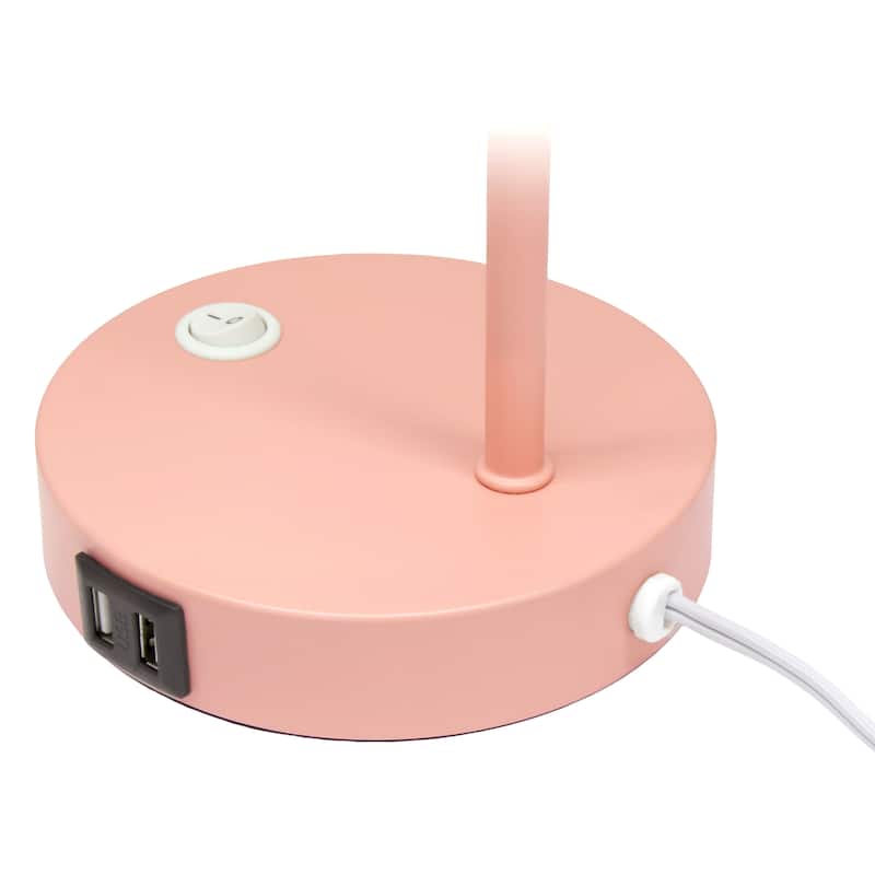 Modern Industrial Desk Lamp with Clear Glass Shade and Dual USB Charging Ports Multiple Colors - 8" (L) x 5.5" (W) x 15.75" (H)