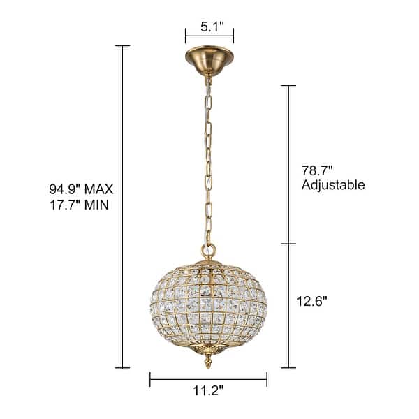 dimension image slide 6 of 7, Retro French 4/5-Light Antique Brass Globe Crystal Chandelier for Living/Dining Room