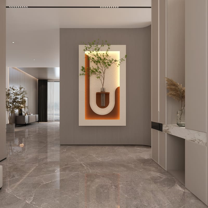 Roomfitters LED Sandstone Wall Art, 3D Round Sculpture with Light and Fake Rabbit Statue, Light Coffee