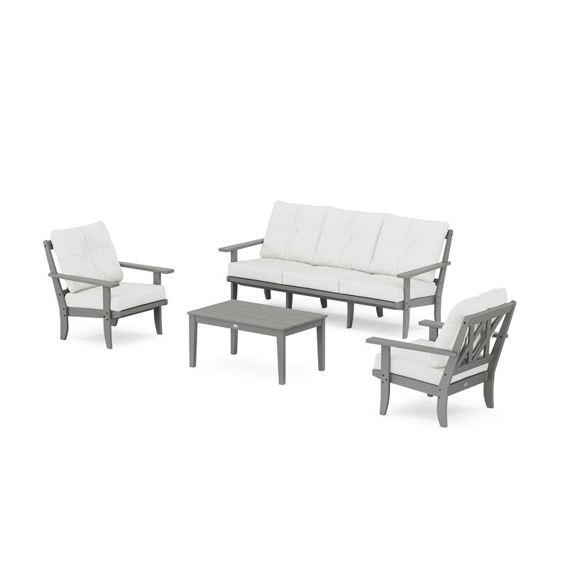 POLYWOOD Canyon 4-Piece Deep Seating Set with Sofa - Slate Grey / Natural Linen