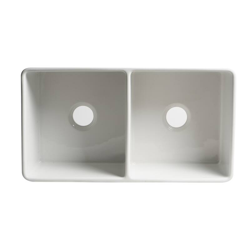 White Reversible Apron 33" x 18" Double Bowl Fireclay Farm Sink