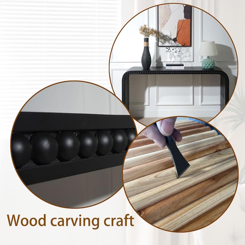 Curved Console Table with Wood Beads Decor for Entryway, Hallway