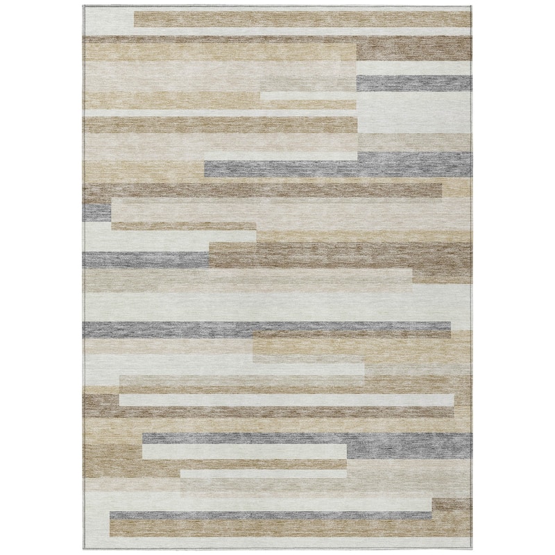 Machine Washable Indoor/ Outdoor Modern Stripes Chantille Rug