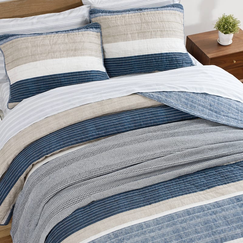 Nautica Ridgeport Cotton Reversible Blue Quilt Set
