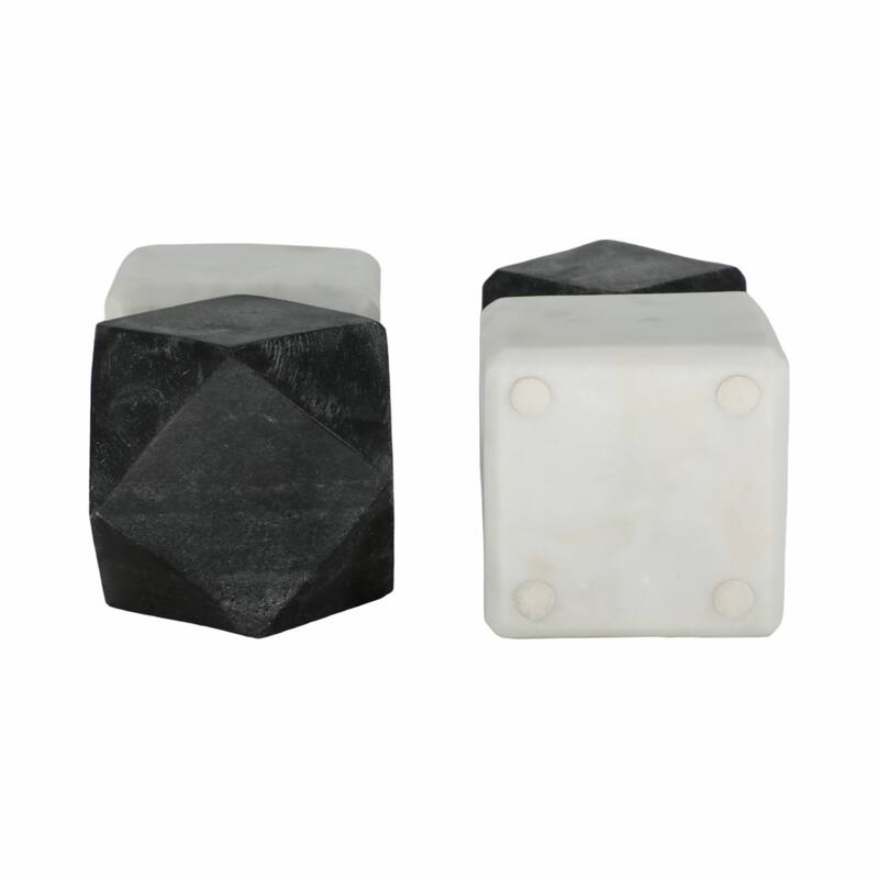 Decorative Marble Bookends with Hexagon Orb - Set of 2, 6"