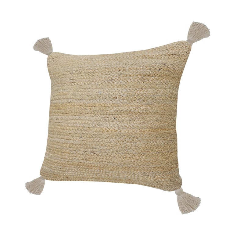 HomeRoots 20" X 20" Tan And Beige Jute Zippered Pillow