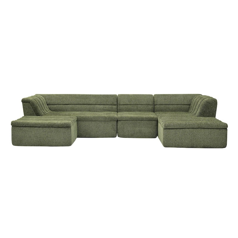 Modular Deep Seat Couches Chenille U-shaped Sleeper Sectional Sofa with Chaise, Ottoman and Wave-Shaped Armrest