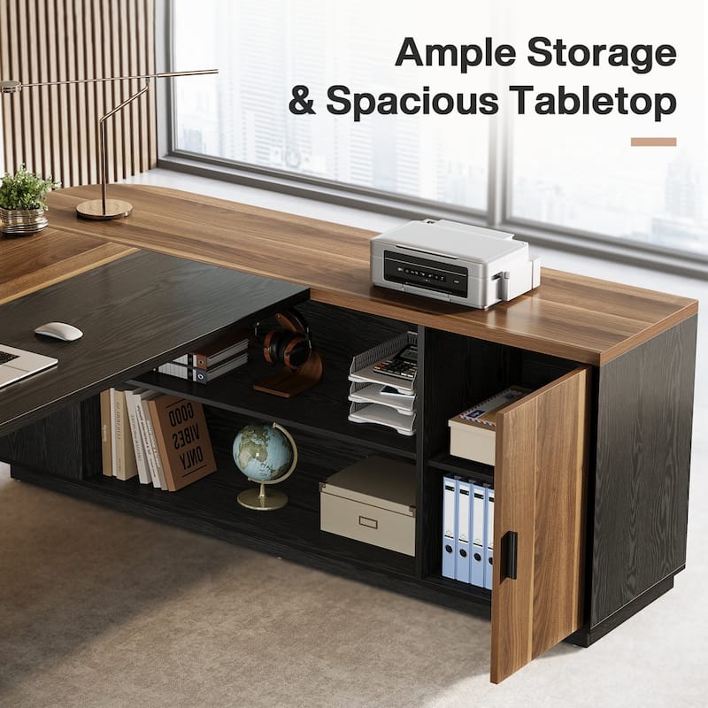 78.7 Inch L-Shaped Executive Desk, Large Office Desk with Cabinet