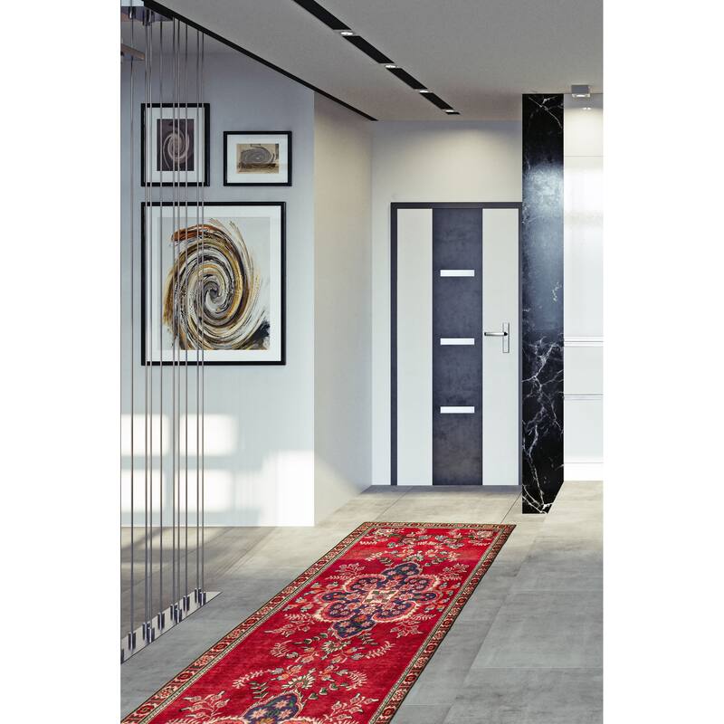 ECARPETGALLERY Hand-knotted Kayseri Vintage Red Wool Rug - 3'1 x 12'2