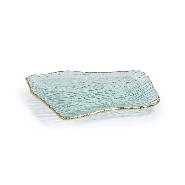 Cassiel Rectangular Organic Shape Plates with Jagged Gold Rim, Set of 4