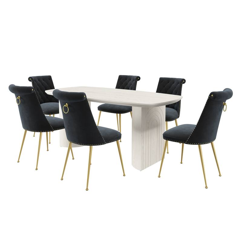 7-Piece Clihome Modern Wood Table Velvet Chair Dining Set