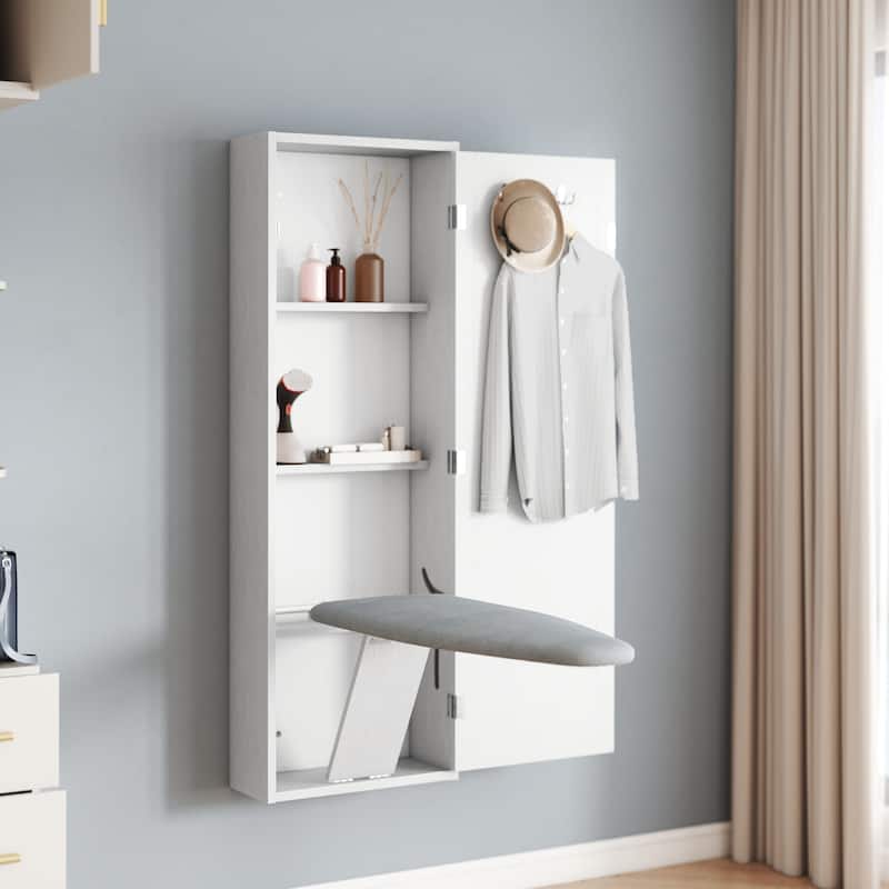 Moasis 47.2 Inch Wall Recessed Ironing Board Cabinet with 4 Storage Shelves - White