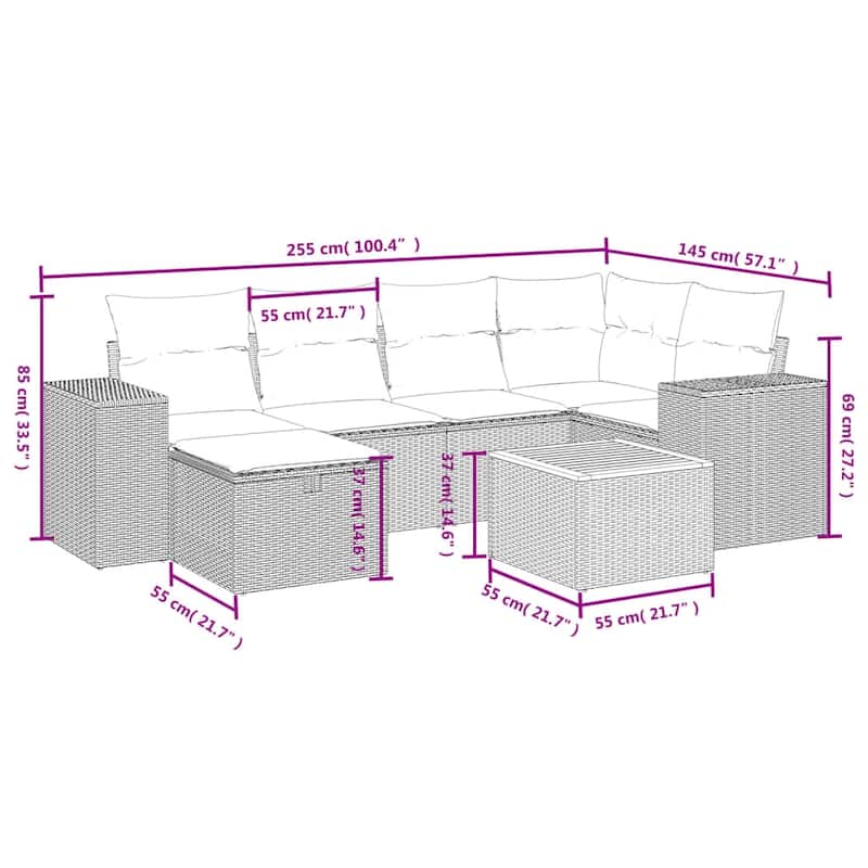vidaXL Patio Sofa Set with Cushions Outdoor Furniture 7 Piece Poly Rattan