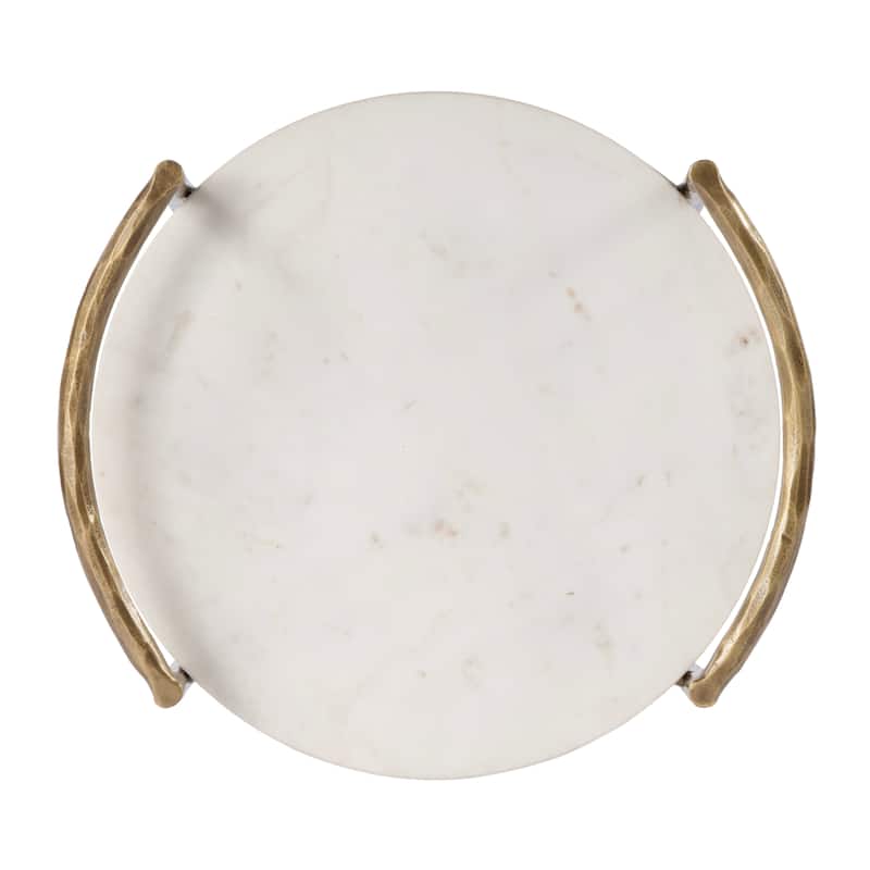 Madlyn 19 in. W Round Marble and Iron Side Table