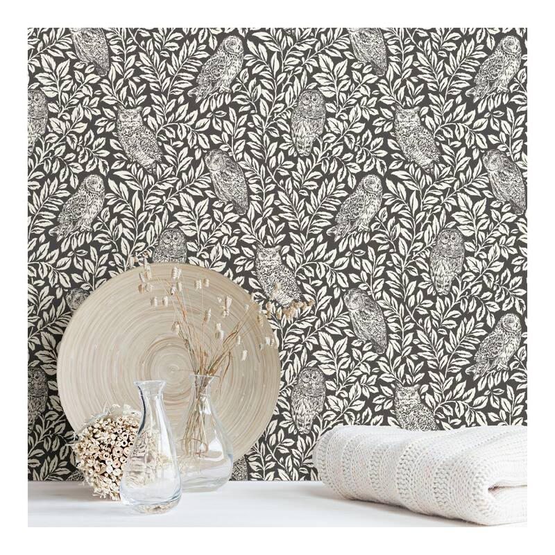 NuWallpaper Charcoal Sleepy Owls Peel & Stick Wallpaper - 216in x 20.5in x 0.025in