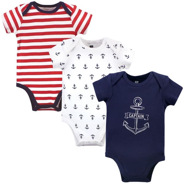 slide 1 of 1, Hudson Baby Infant Boy Cotton Bodysuits 3pk, Captain 0-3 Months - Captain