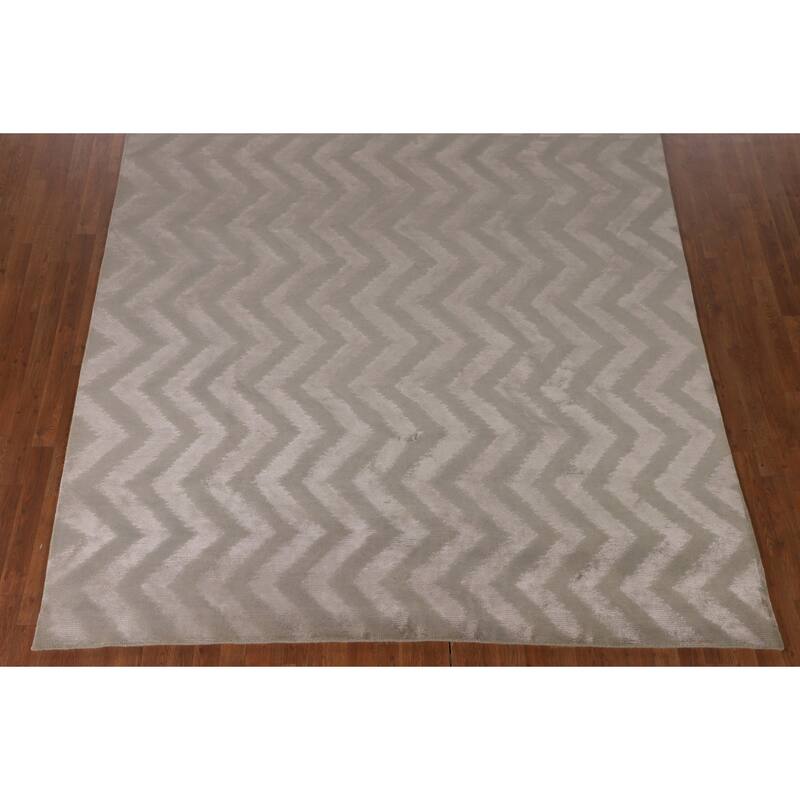 Chevron Style Modern Area Rug Handmade Wool Carpet - 8'0" x 9'10"