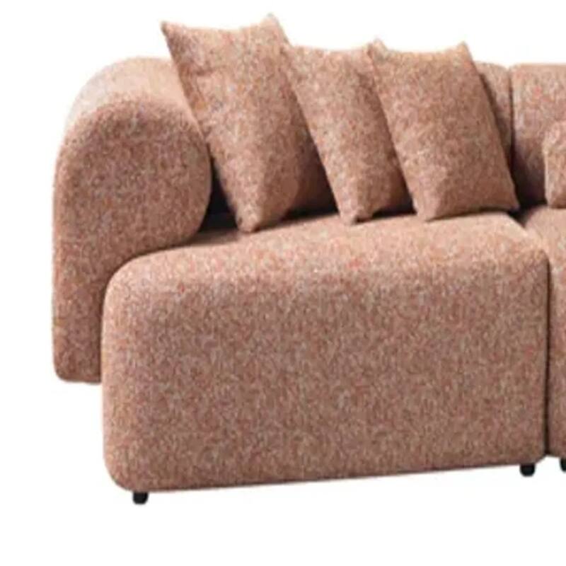 HomeRoots Orange Boucle Modular Curved Three Piece Sectional With Toss Pillows