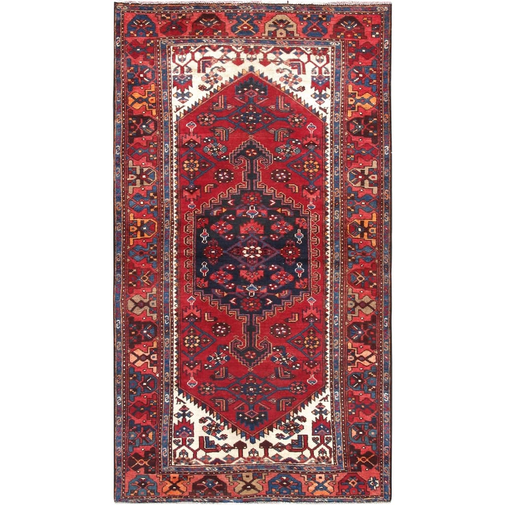 Pasargad Vintage Rust Hamadan Hand-Knotted Wool Rug (4' 4" X 7'10") - 4' x 8'