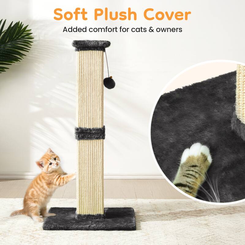 32" Tall Cat Scratching Post with Hanging Ball Toy, Sisal Scratch Post for Large Cats & Kittens