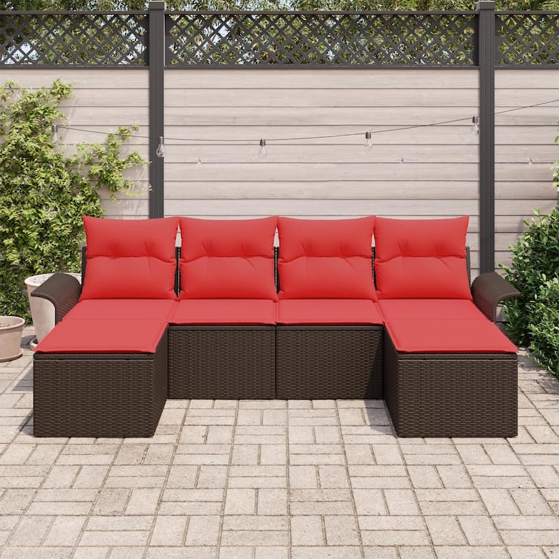 vidaXL 6 Garden Sofa Set with Cushions Black/Brown/Grey Poly Rattan - 98.8 x 46.1 x 27.2