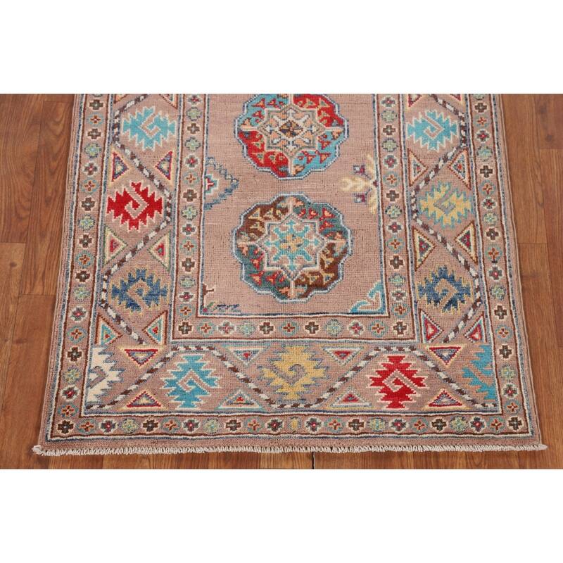 Traditional Beige Kazak Accent Rug Hand-Knotted Wool Carpet - 2'8" x 4'3"