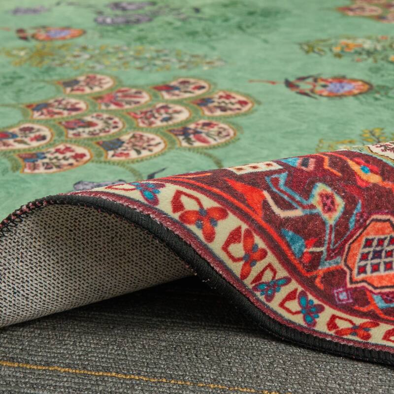 Rustic Chic Abstract Indoor Rug Anti-slip & Washable Green