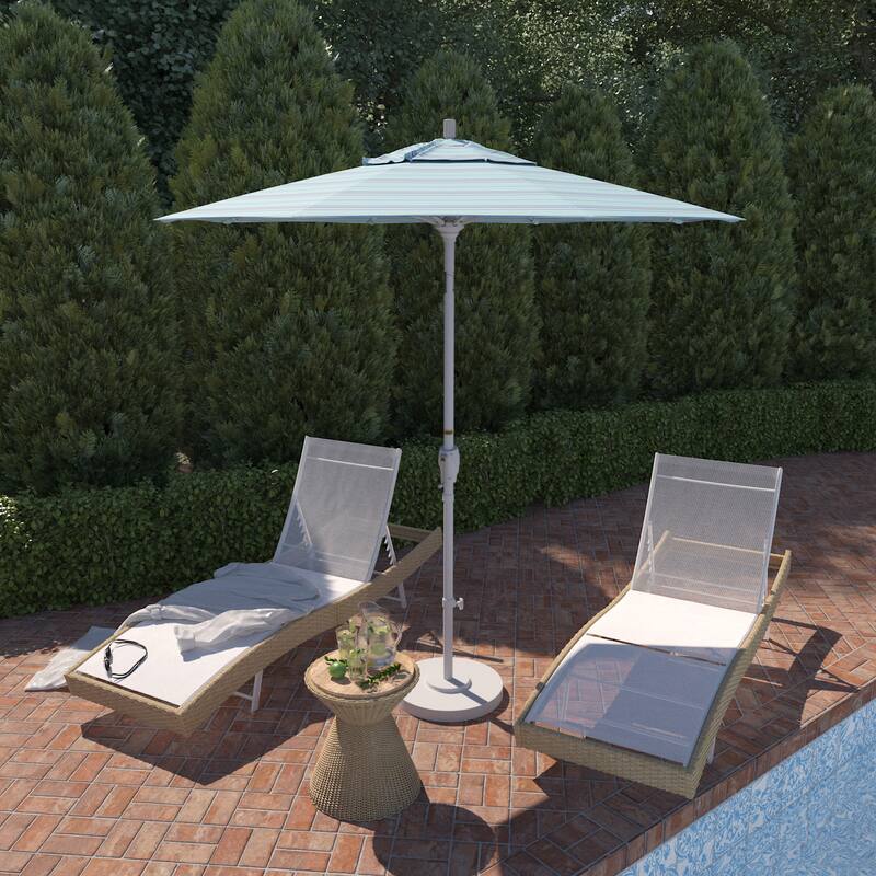 California Umbrella 7.5' Round Crank Lift Push Button Tilt White Aluminum Patio Umbrella Sunbrella - Dolce Oasis