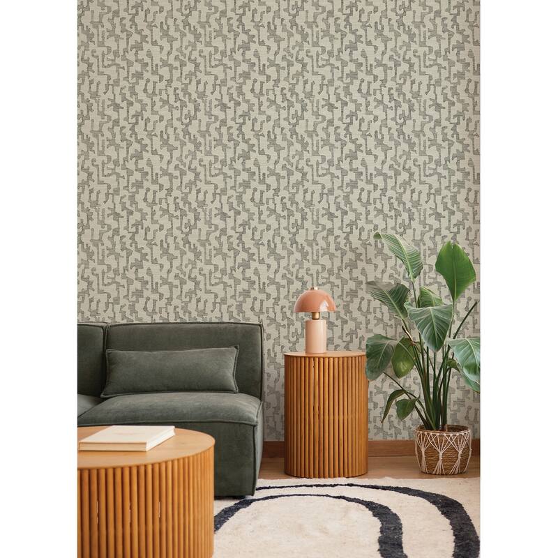 A-Street Prints Cipher Black Geometric Faux Grasscloth Wallpaper