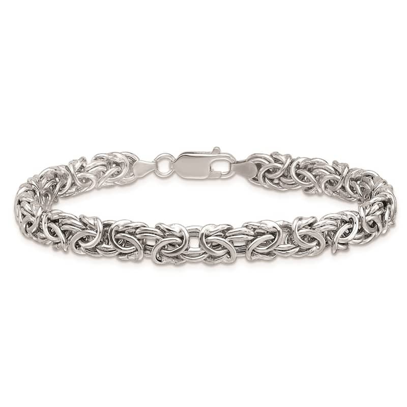 Curata 925 Sterling Silver Italian Rhodium 7.5mm Byzantine Bracelet -7.5" or 8"