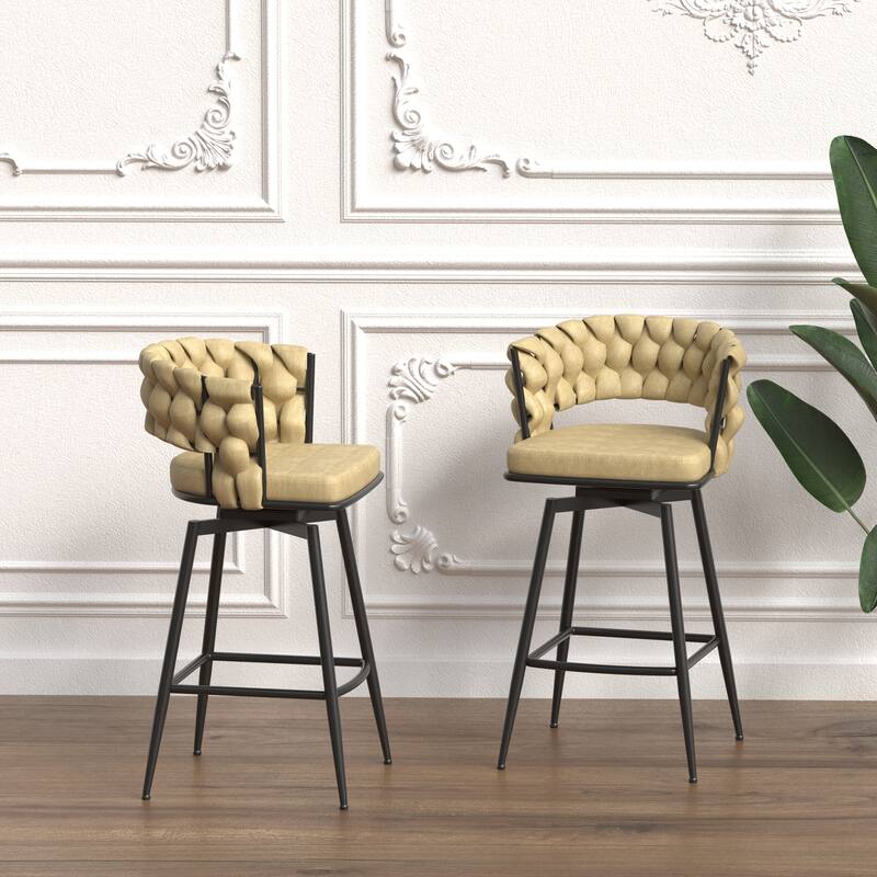 360 Swivel Bar Stool Set of 2 with Back and Footrest, No Adjustable