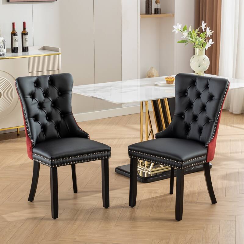 GDF Studio - Nikki Modern Wood Upholstered Dining Chair with Tufted Back and Nailhead Trim, Set of 2