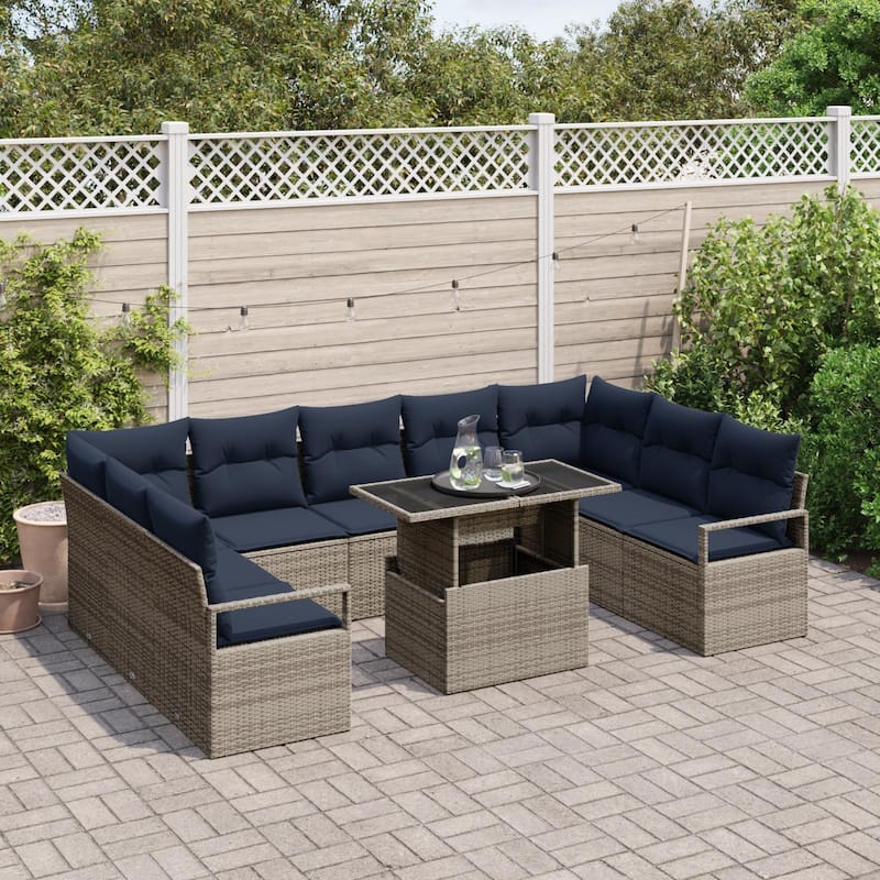 vidaXL 10 Piece Garden Sofa Set with Cushions - 113.8×69.7×27.2