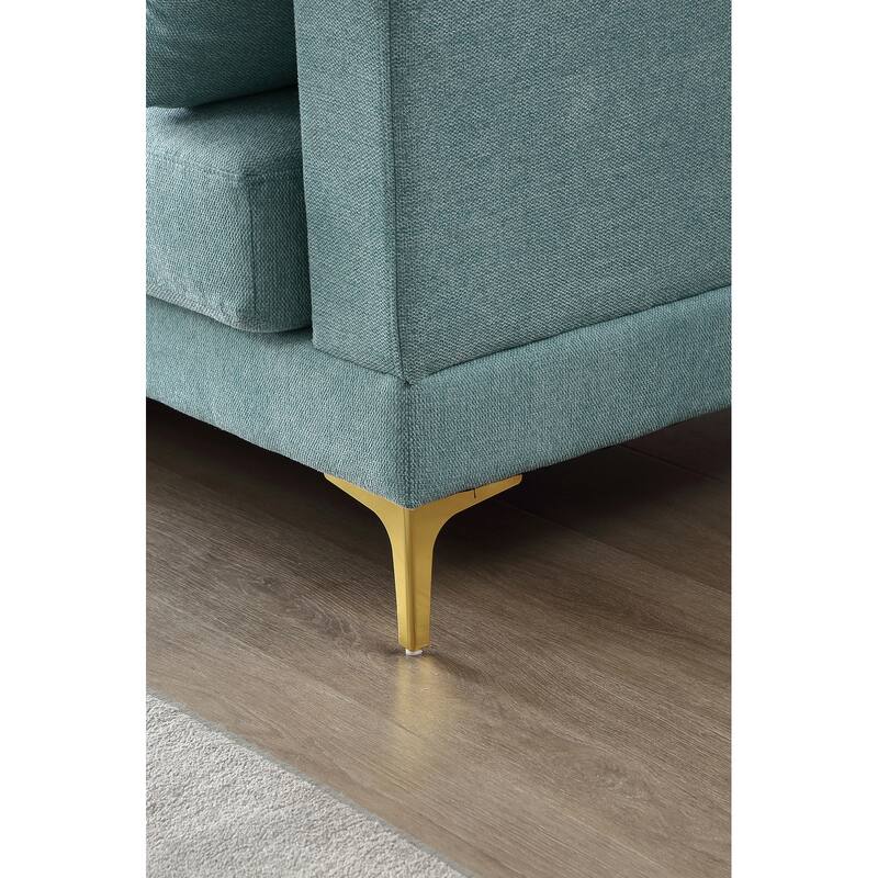 92'' Fabric L-Shape 3-Seater Sofa with Ottoman, Gold Metal Legs, and Toss Pillows