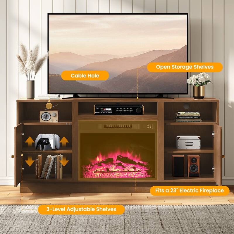 59'' Fireplace TV Stand for TVs Up to 65'' with Storage and Adjustable Shelves