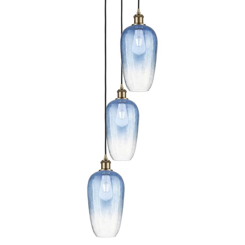 Innovations Lighting 113B-3P-46-14 Brookhaven Flute Pendant Brookhaven - Antique Brass / Sapphire Blue