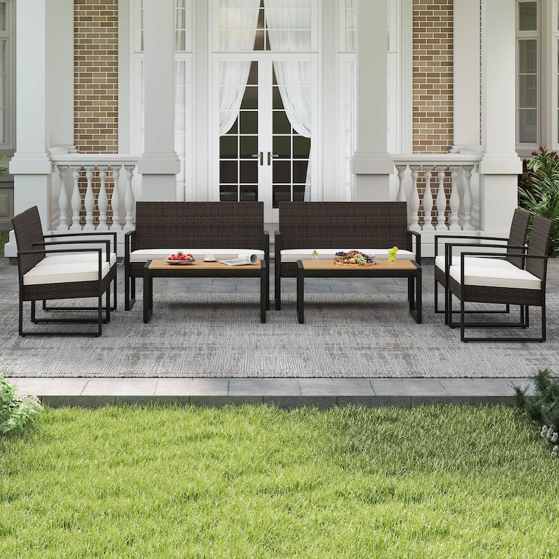 Gymax 8 Pieces Patio Furniture Set PE Rattan Porch Chairs w/ Loveseat