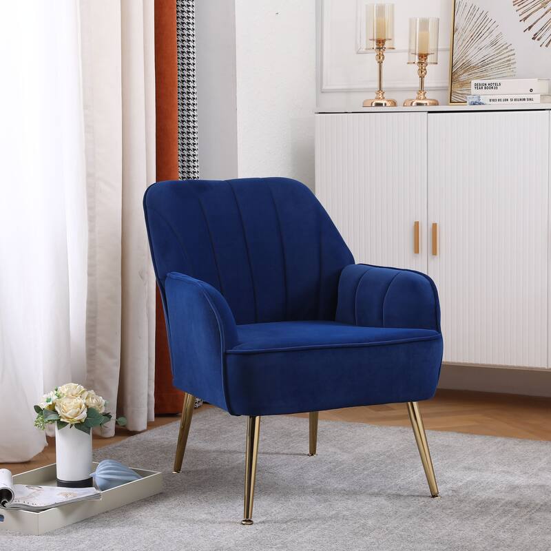 Mid Century Chair Navy Velvet Armchair Wingback Chairs Accent Chairs - Navy