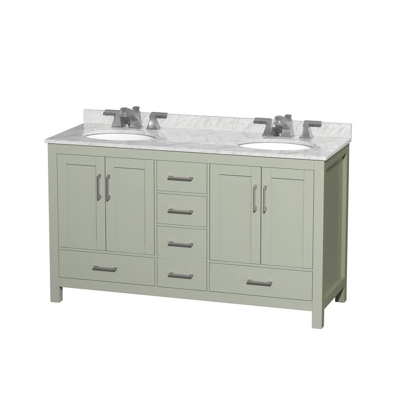 Wyndham Collection Sheffield 60" Freestanding Vanity Set with Hardwood - Light Green / Brushed Nickel Hardware - Painted