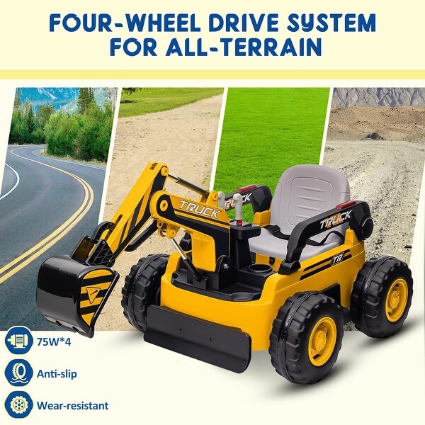 Ride On Excavator for Kids, 4WD Electric Excavator Toy - On