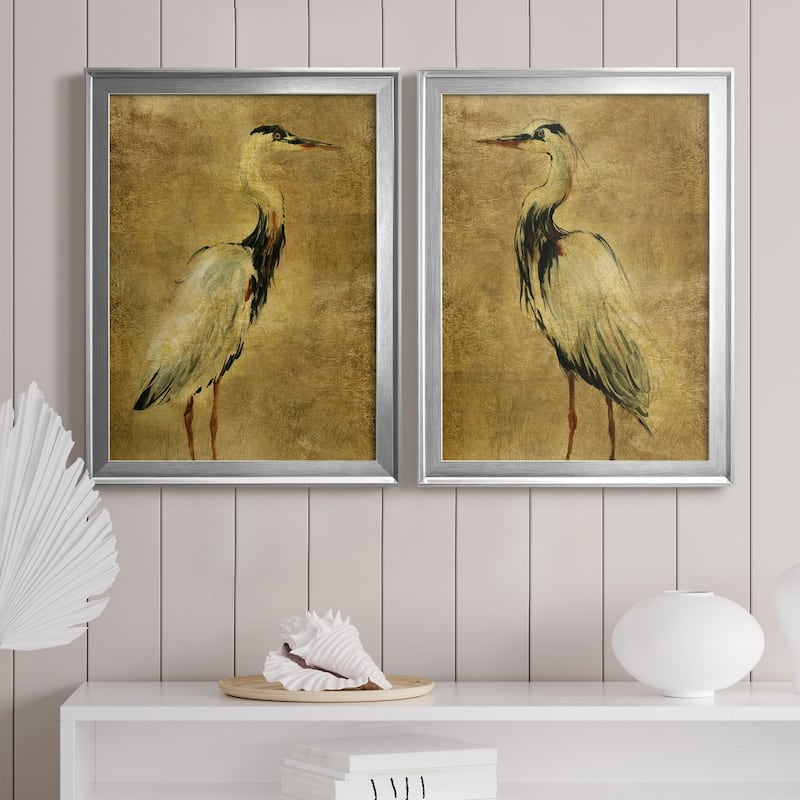 Gold Crane at Dusk I Premium Framed Print - Ready to Hang - Multi-Color